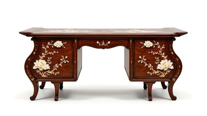 Classic Wooden Console Table with Intricate Floral Inlay Design