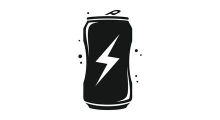 Black silhouette of an energy drink can with a lightning bolt symbol on a white background