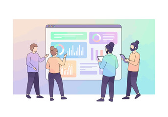 Team Analyzing Data on a Large Screen Display.