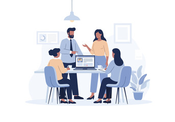 Team Collaboration Meeting with Laptop in Modern Office.