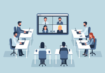 Team Meeting via Video Conference in Office.