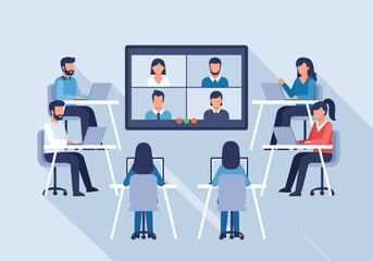 Virtual Meeting Illustration Team Collaboration and Communication.