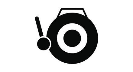 A black silhouette of a large gong with a mallet ready to strike symbolizing sound and tradition