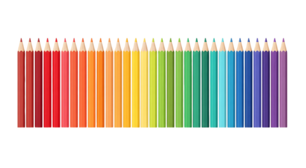 Colorful pencils in row isolated on white or transparent background