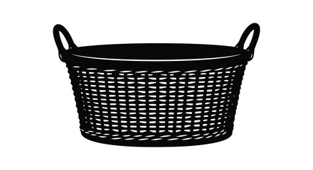 A black woven basket with two handles shown as a simple silhouette against a white background