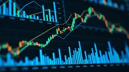 Animated Financial Data Display on Screen Close Up - Powered by Adobe