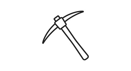 Simple outline drawing of a pickaxe tool used for digging and mining presented as a clean silhouette