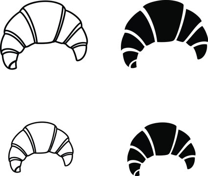 biskut.epsCroissant Icon Set &ndash; Bakery Pastry Silhouette and Outline Breakfast Food Vector"