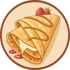 Cartoon flat style drawing fresh delicious crispy crepes restaurant logo emblem. Sweet snack shop logotype template concept for cafe, shop or food delivery service. Graphic design vector illustration