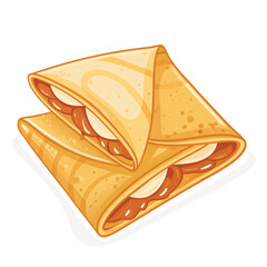 Cartoon flat style drawing fresh delicious crispy crepes restaurant logo emblem. Sweet snack shop logotype template concept for cafe, shop or food delivery service. Graphic design vector illustration