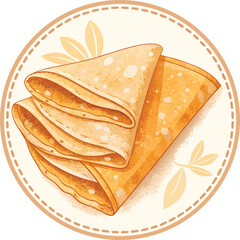 Cartoon flat style drawing fresh delicious crispy crepes restaurant logo emblem. Sweet snack shop logotype template concept for cafe, shop or food delivery service. Graphic design vector illustration