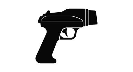 Black silhouette of a handgun with a distinctive grip and trigger isolated on a white background representing a firearm silhouette