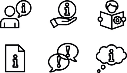 Fototapeta premium Set of six minimalist line art icons representing information help and support services vector