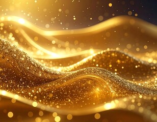Flowing abstract composition with golden waves and sparkling particles