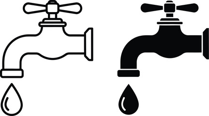 water tap.epsWater Faucet and Tap Icon – Black Plumbing Silhouette with Dripping Drop Symbol for Utility and Conservation Design