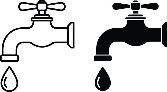 water tap.epsWater Faucet and Tap Icon – Black Plumbing Silhouette with Dripping Drop Symbol for Utility and Conservation Design