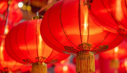 Close-up of the traditional Chinese red lantern. Chinese New Year decoration for celebration.