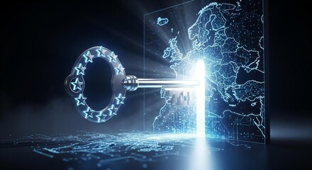 A symbolic representation of the European Union, unlocking a digital Europe.