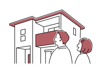 完成現場に足を運ぶ夫婦_単色