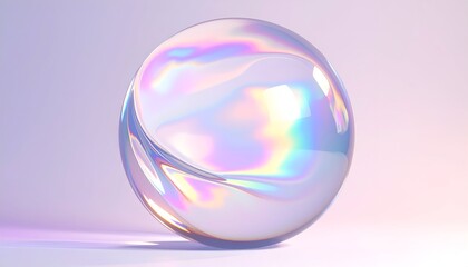 A translucent, iridescent orb floats against a gradient background, with light reflections