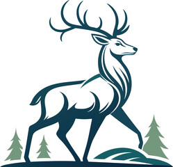  unique deer circular logo design icon, deer head circular icon, geometric deer logo concept, rain deer illustration