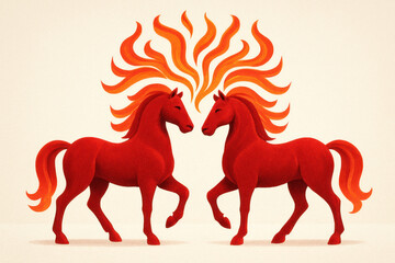 Twin Horses with Fiery Manes – New Year 2026