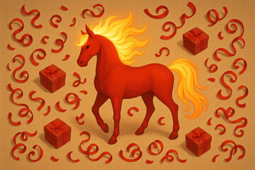 Red Horse and Gift Confetti – Year of the Horse 2026