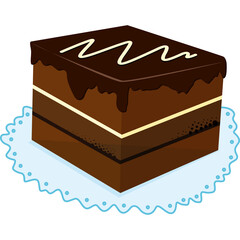 Delicious Chocolate Layer Cake With Cream Filling And Dark Chocolate Glaze On A Blue Doily