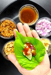 Savoury leaf wraps or Miang Kham  , Thai traditional food.