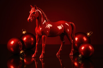 Red Horse with Christmas Balls – Year of the Horse 2026