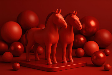 Pair of Red Horses – Zodiac New Year 2026