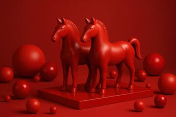 Pair of Red Horses – Zodiac New Year 2026