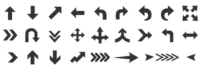 Arrow Icon Set – Black Cursor and Directional Arrow Symbol Collection