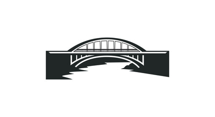 A striking black silhouette of a grand arched bridge spanning a winding river representing connection and travel silhouette