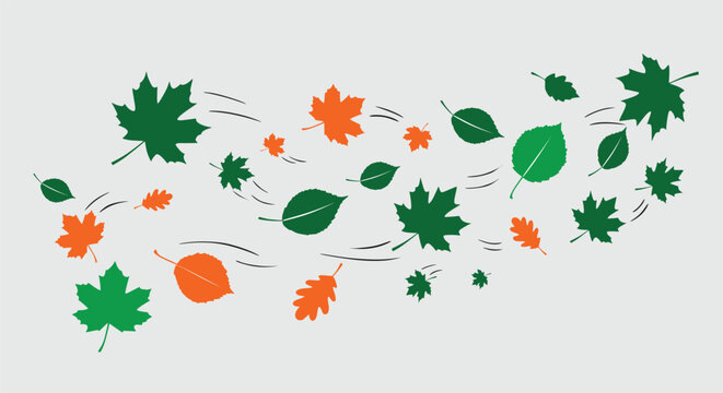 Autumn and green leaves blowing in the wind vector illustration