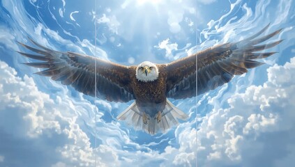 Eagle to Sky Spirit Triptych — Abstract transformation of an eagle soaring into clouds and sky, celestial freedom artwork and smartphone wallpaper.