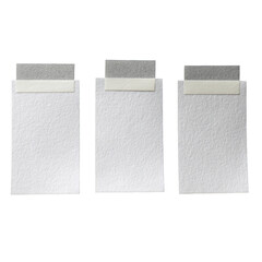 Three textured paper sheets, taped, against a dark background