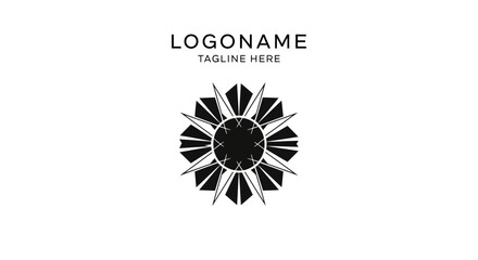 Minimalist logo design featuring an abstract sunburst pattern with sharp geometric shapes
