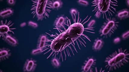 Microscopic view of bacteria or virus cells in a fluid environment. - Powered by Adobe