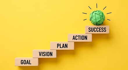 Achieve your goals with a clear vision and actionable plan leading to success, perfect for inspiring business presentations or motivating team meetings