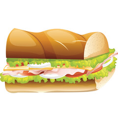 Deliciously Layered Submarine Sandwich With Ham Cheese Lettuce Tomato And Onion On A Golden Brown Bun Isolated On Transparent Background