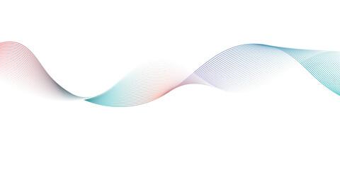 Abstract colorful wave background with smooth gradient blending of red, blue, and purple tones on white. Modern flowing line design, minimal and elegant for technology or business concepts.