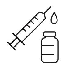 Syringe, Vial, and Droplet Outline Icon - Vaccine, Injection, and Medical Treatment Vector