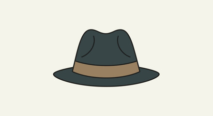 Gray fedora hat with brown band against a light beige background