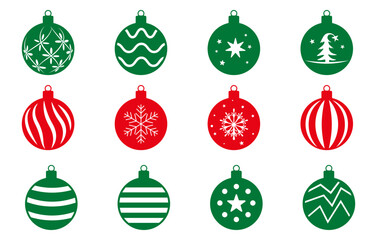 A collection of red and green christmas ball icons, Christmas ball icons, Christmas ball illustration. 