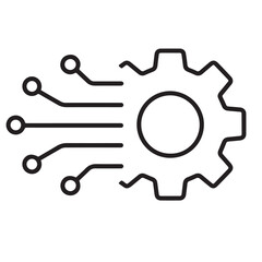 Digital Gear Outline Icon - Technology, Automation, and Engineering Vector