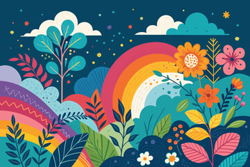 autumn landscape with trees colorful abstract pattern background. template summer concept. vector illustration	