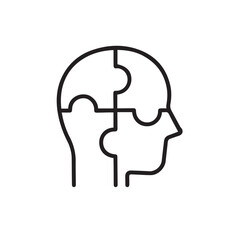 Puzzle Head Outline Icon - Mental Health, Problem Solving, and Psychology Vector