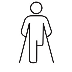 Disabled Person with Crutches Outline Icon - Amputee and Support Vector