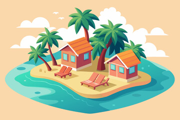 Obraz premium tropical beach with palm trees and boat